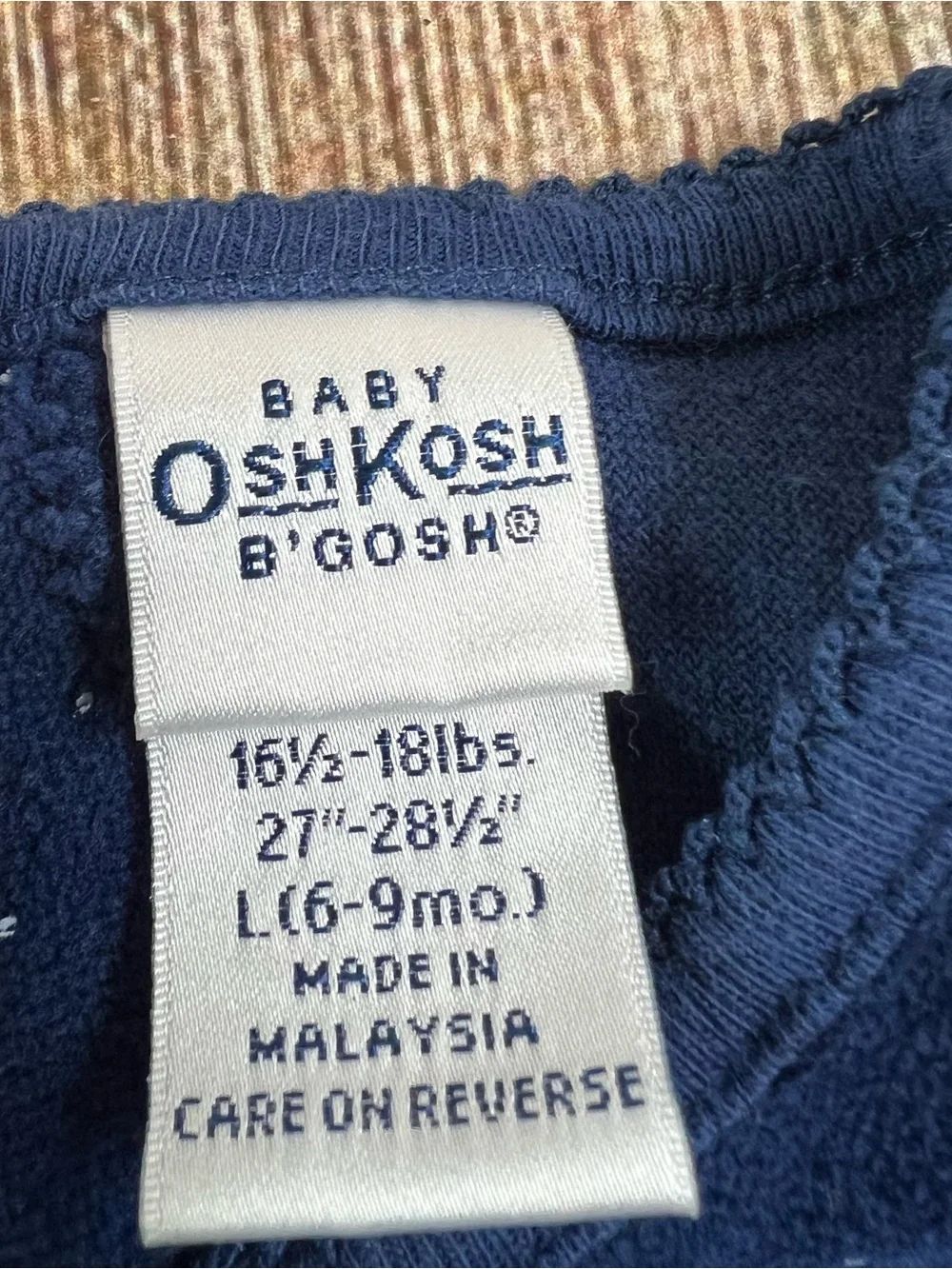 Vintage Oshkosh B’gosh Baby Velvet Polka Dot Romper Blue Embroidered 6-9 Months